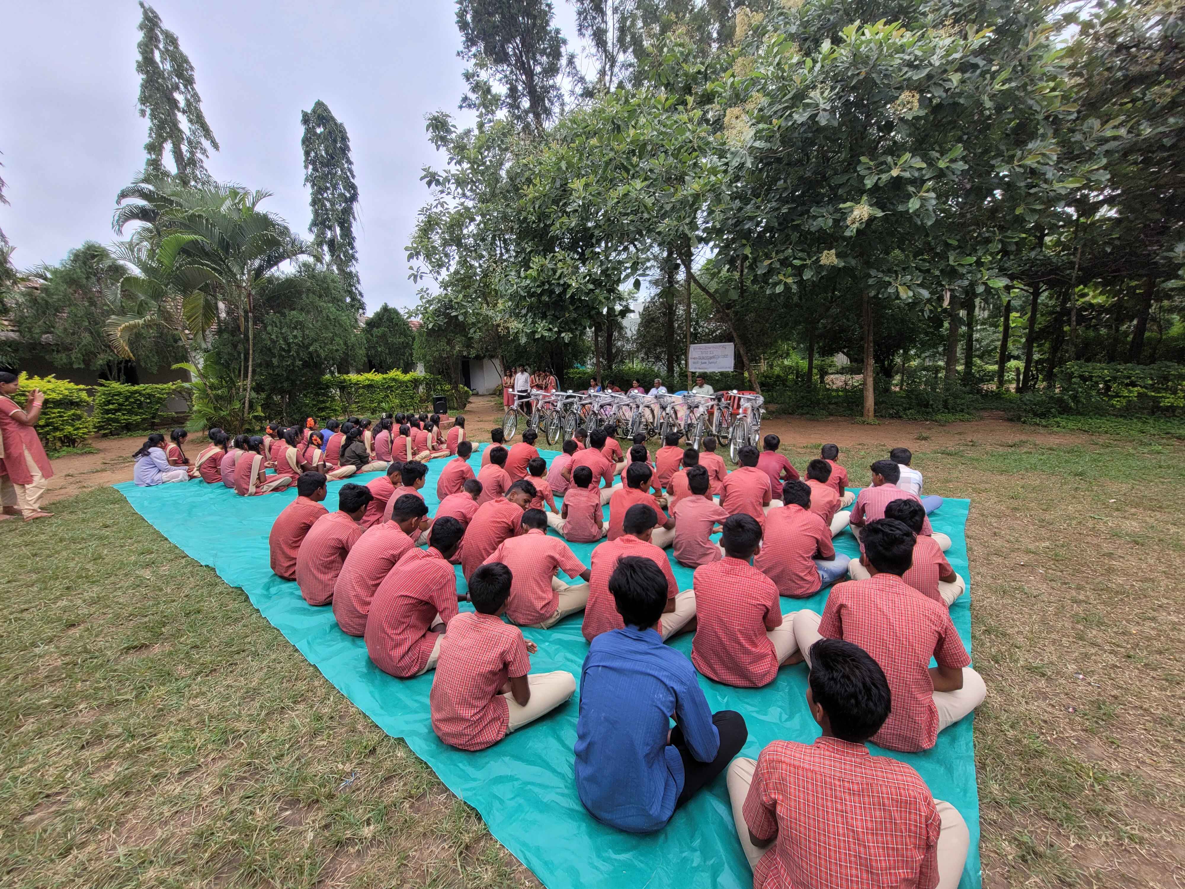 Students with bicycles at Sri Kariambha High School